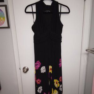 Jones Wear Dress Black Floral Sleeveless V-neck Maxi Formal Dress - Size 10